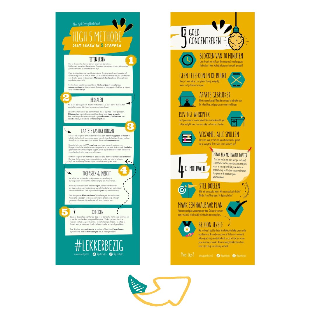 Poster met tips voor leren op de middelbare school. Studievaardigheden, concentreren en motivatie